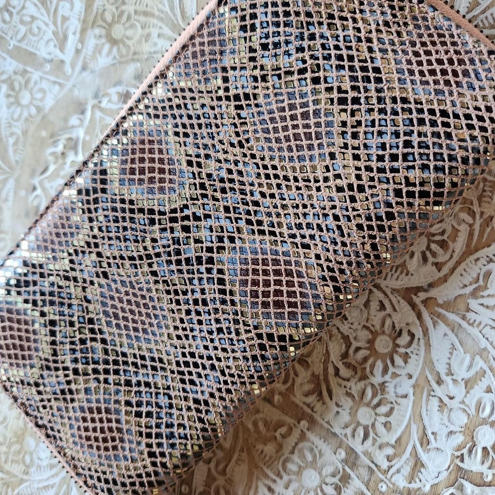Anthropologie Snake Embossed Zip Around Wallet Blush Pink Gold Boho Leather